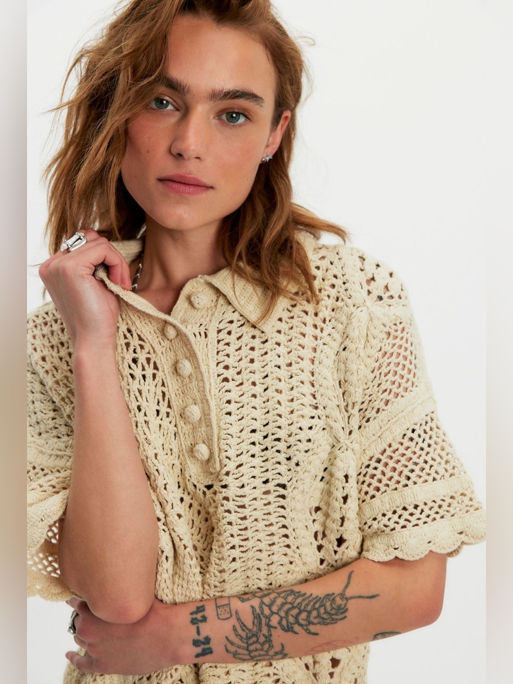 NWT We The Free Dahlia Crochet Cotton Polo Sz XS